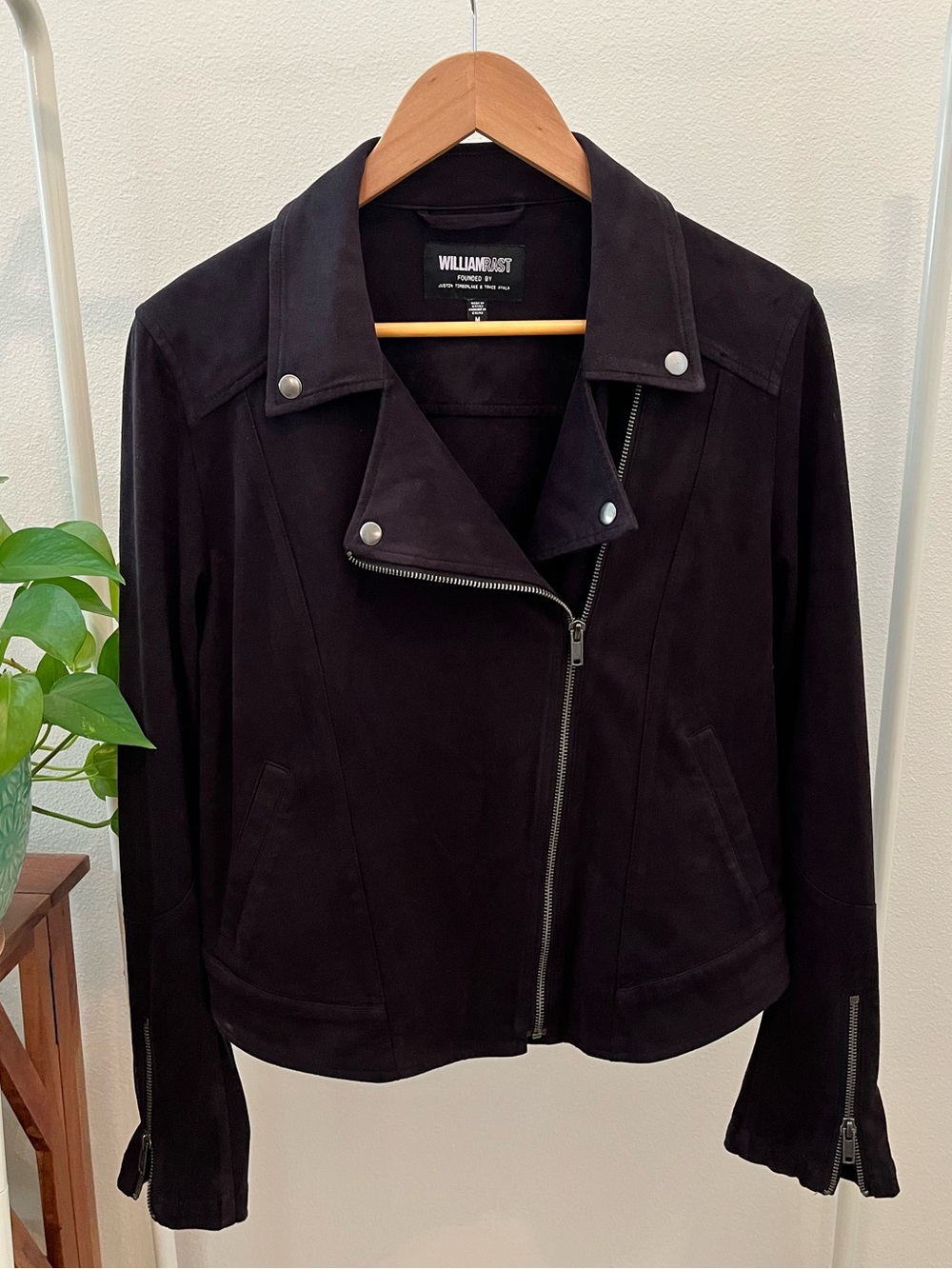 William Rast Black Suede Asymmetrical Zip Jacket, Size M